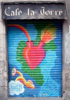 Graffiti spotted on a cafe doorway in Barcelona - not the new Centre!