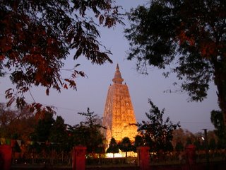 The Mahabodhi Temple at dusk